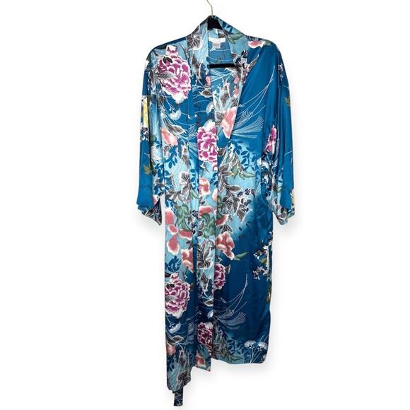 Natori Private luxuries blue floor length soft satin robe women's size large - Picture 1 of 6